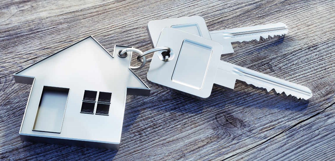 silver house keyring with two keys attached
